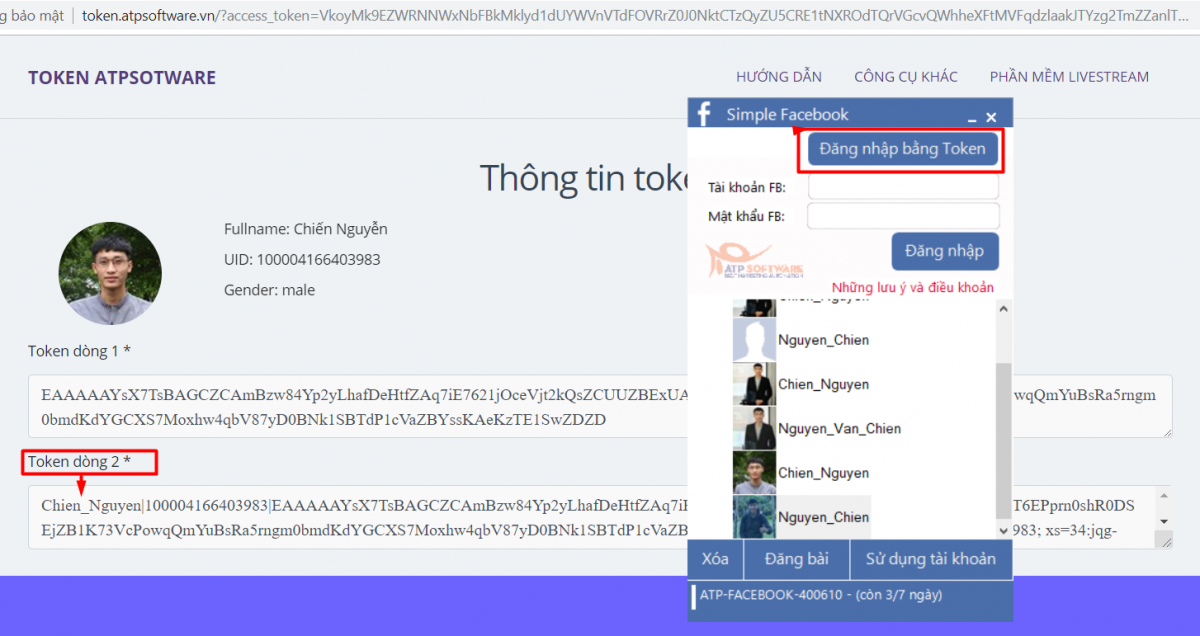 Get token đăng nhập phần mềm Simple Facebook - Phần mềm tự động gửi &amp; spam tin nhắn bán hàng Facebook miễn phí