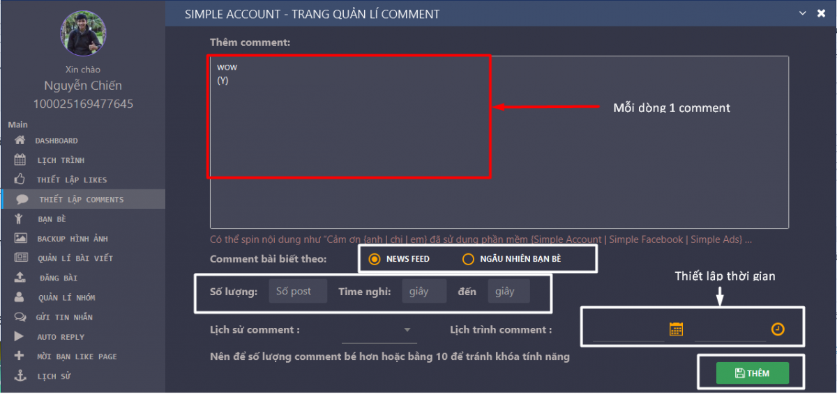 auto comment bình luận trên Simple Account - Hướng dẫn auto comment, bình luận – tăng tương tác trên Facebook