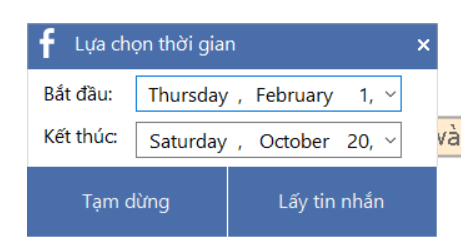 chọn thời gian tin nhắn muốn quét - Phần mềm tự động gửi &amp; spam tin nhắn bán hàng Facebook miễn phí