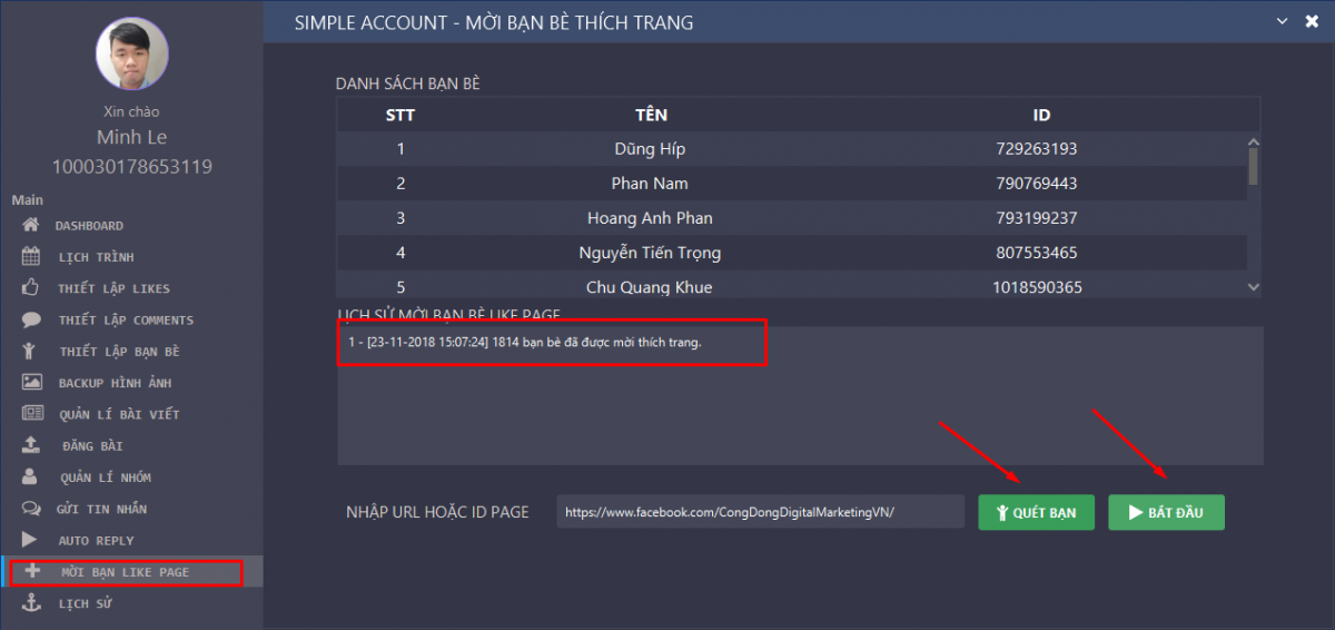 dùng Simple Account để mời bạn bè like page - Case Study kéo 800 like Fanpage trong 15p Cộng đồng Digital Marketing (5000 trong lâu dài)