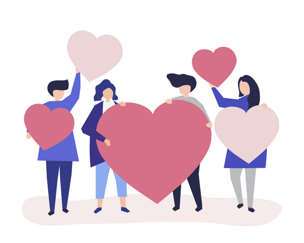 Characters of people holding heart shapes illustration Free Vector