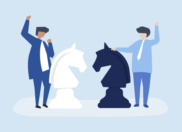 Characters of two businessmen playing chess illustration Free Vector