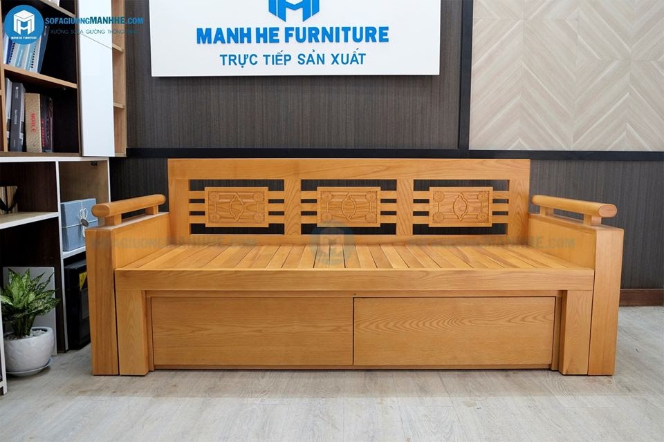 Ghế sofa giường kéo mã SE01 với bề mặt vân gỗ sang trọng hiện đại