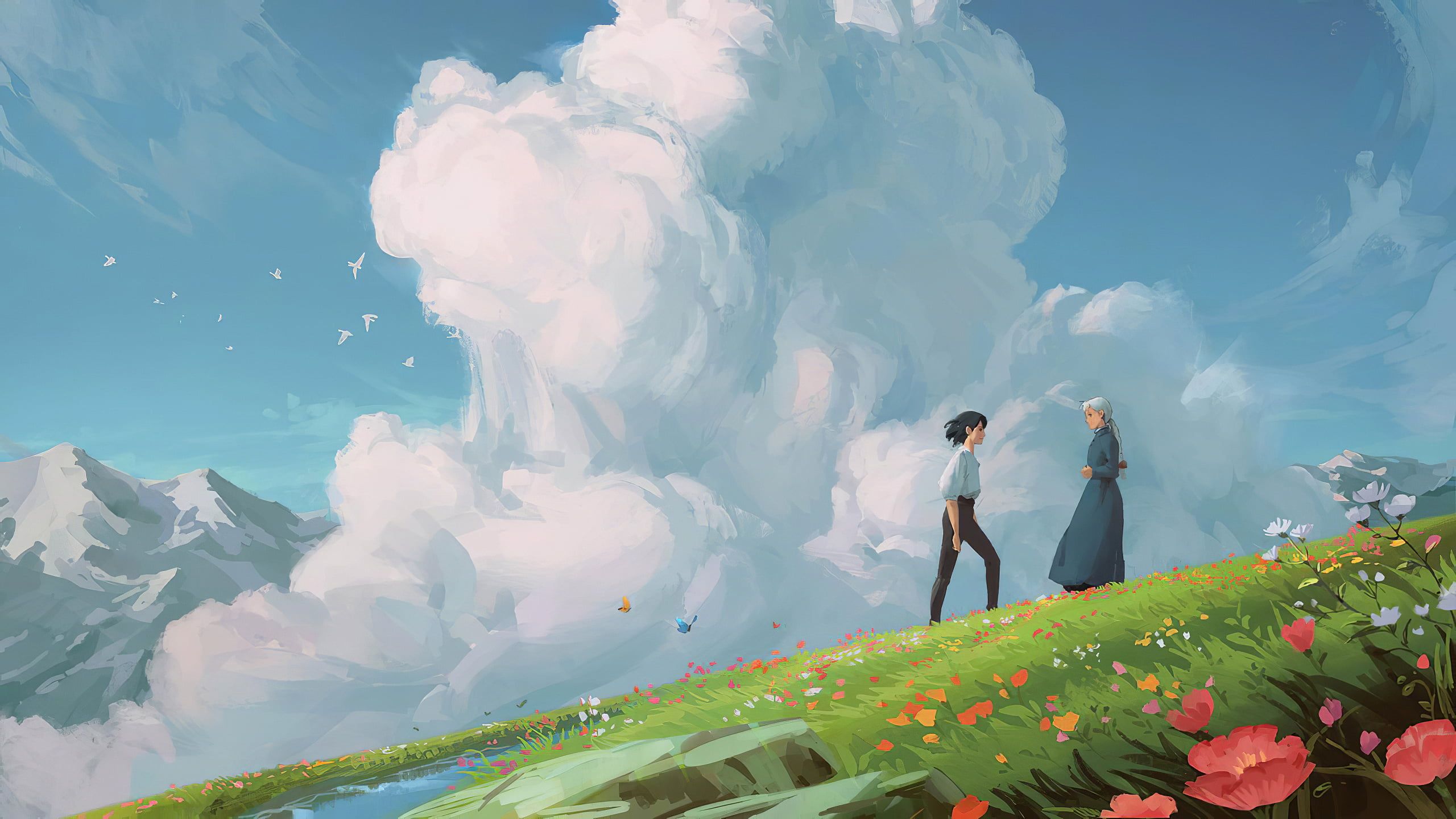 Howl's Moving Castle Studio Ghibli fantasy art #clouds #daylight #couple digital a… | Studio ghibli background, Howls moving castle wallpaper, Desktop wallpaper art